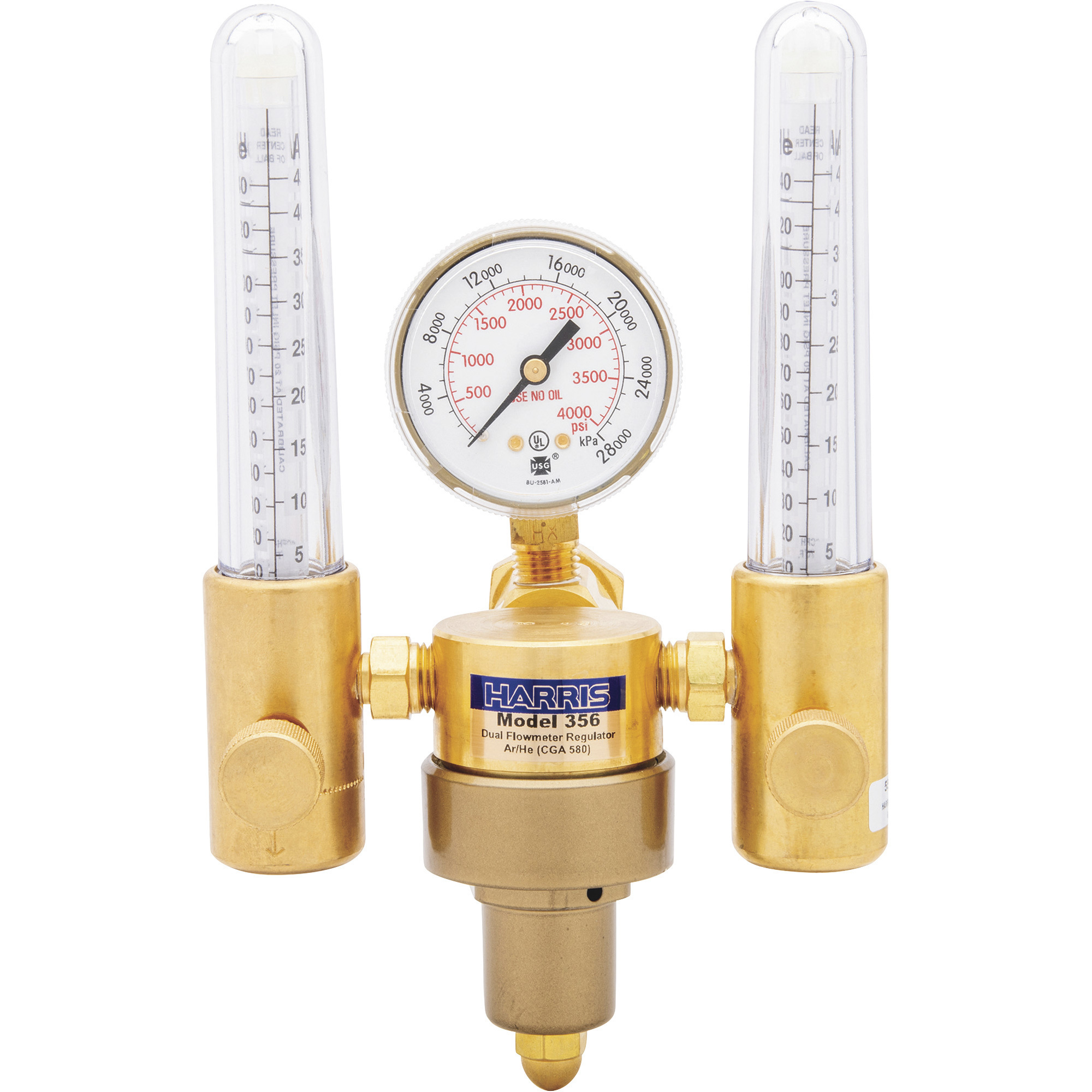 Harris, HS FLOW/REG,356 DUAL, Max. Inlet Pressure 3000 PSIG, Model# 56-Ar/He-580